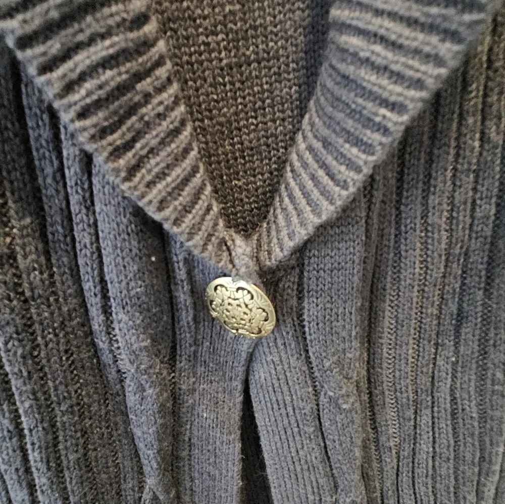 Denim & Co. Navy Blue Cable Knit Shawl Collar Long Cardigan Sweater Women’s M